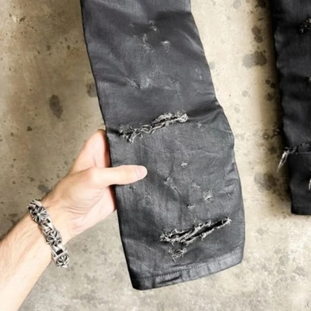 Dior Men's Black Skinny Jeans Waxed And Distressed Black 32w Heidi Slimane Rick - Picture 7 of 12